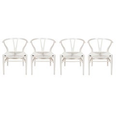 Vintage Hans Wegner Wishbone Dining Chairs In White
