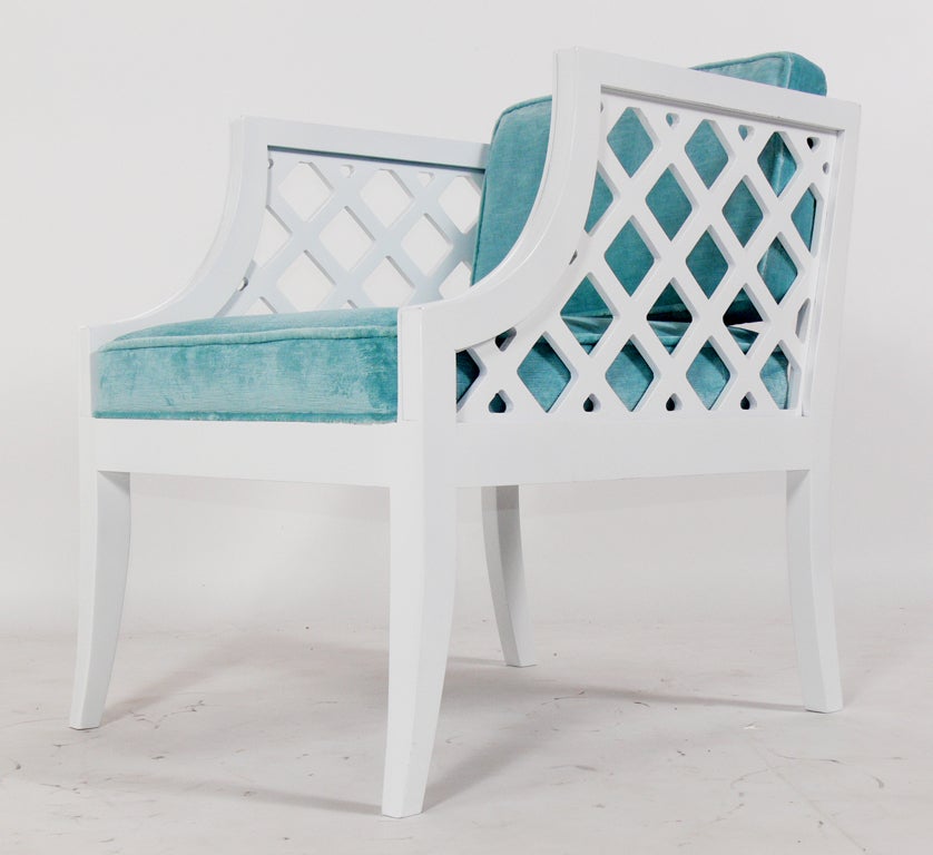 Mid-20th Century Pair of Grosfeld House White Lacquer Lattice Cube Chairs