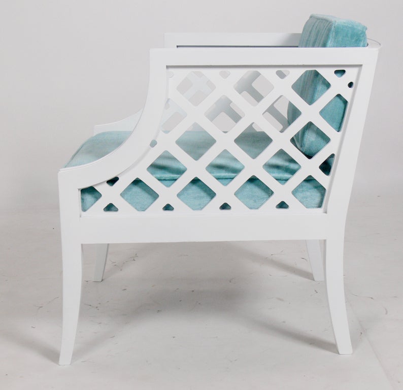 Pair of Grosfeld House White Lacquer Lattice Cube Chairs 2