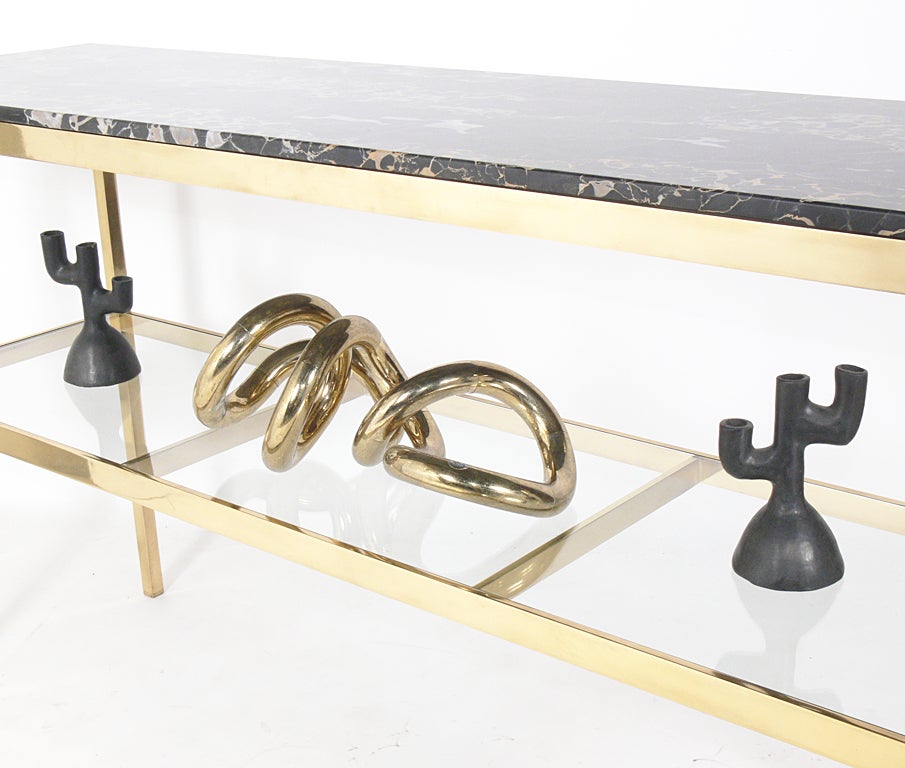 Substantial Brass and Marble Modern Console Table 2