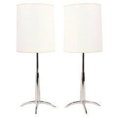 Pair of of Sleek Nickel Plated Lamps by Stiffel