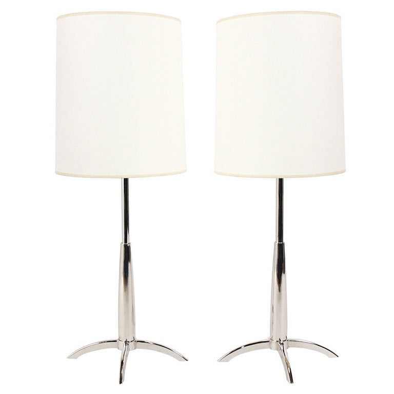 Pair of of Sleek Nickel Plated Lamps by Stiffel