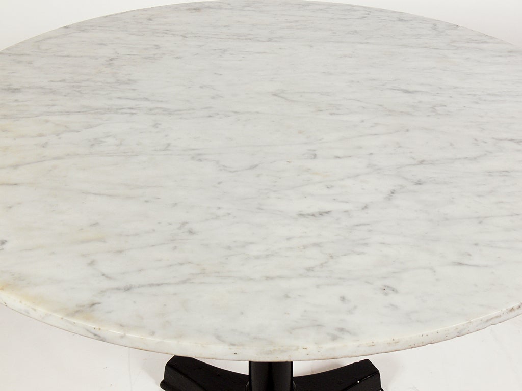 This White Marble Dining or Breakfast Table with Industrial Iron Base 