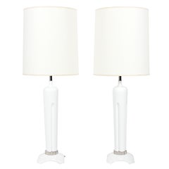 Lampen aus weißem Lack und Nickel aus den 1940er Jahren, Paar