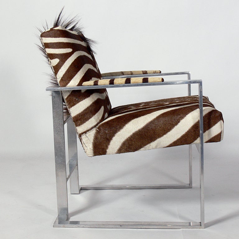 Modernist Lounge Chair in Aluminum and Zebra Hide at 1stDibs