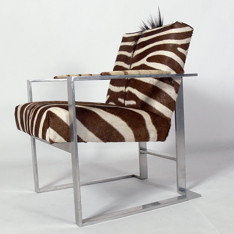 Modernist Lounge Chair in Aluminum and Zebra Hide at 1stDibs