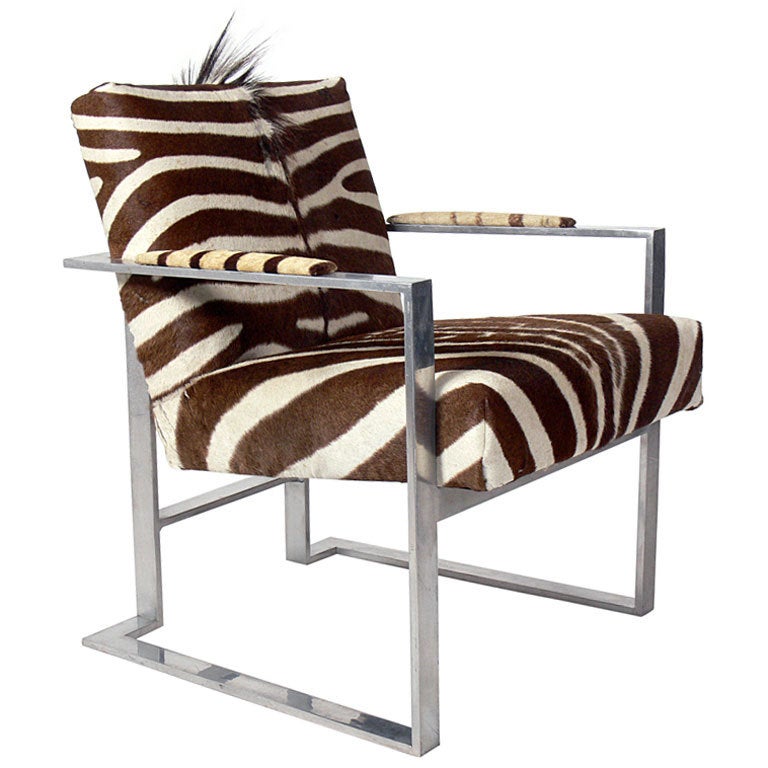 Modernist Lounge Chair in Aluminum and Zebra Hide at 1stDibs