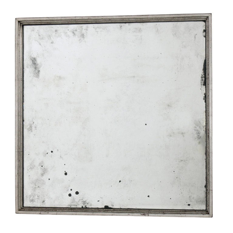 Antiqued Mirror in Graduated Square Silver Leaf Frame at 1stDibs silver leafing mirror, square