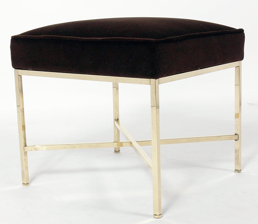 Brass "X" Base Stool in the Manner of Paul McCobb at 1stDibs