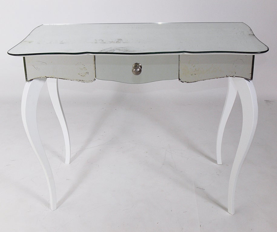 Mirrored and White Lacquer Desk or Vanity