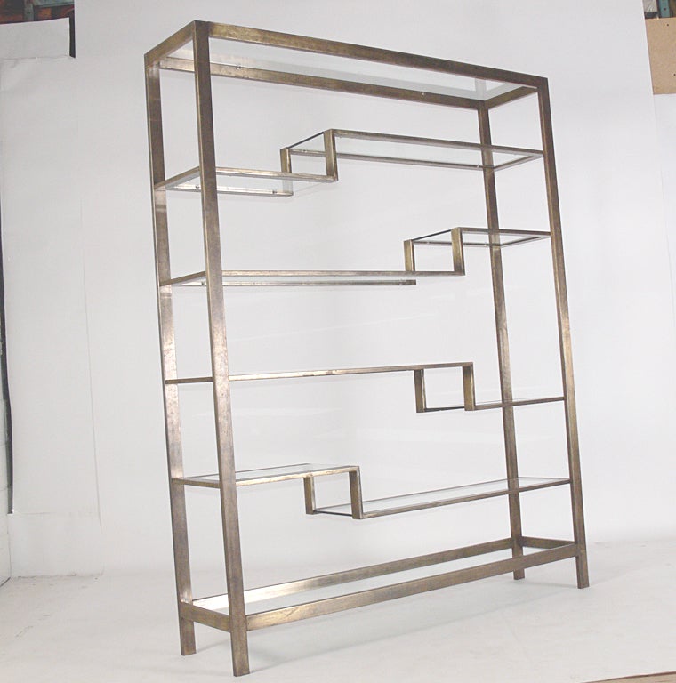 Glass Large Scale Modernist Etagere or Bookcase in Bronze Finish