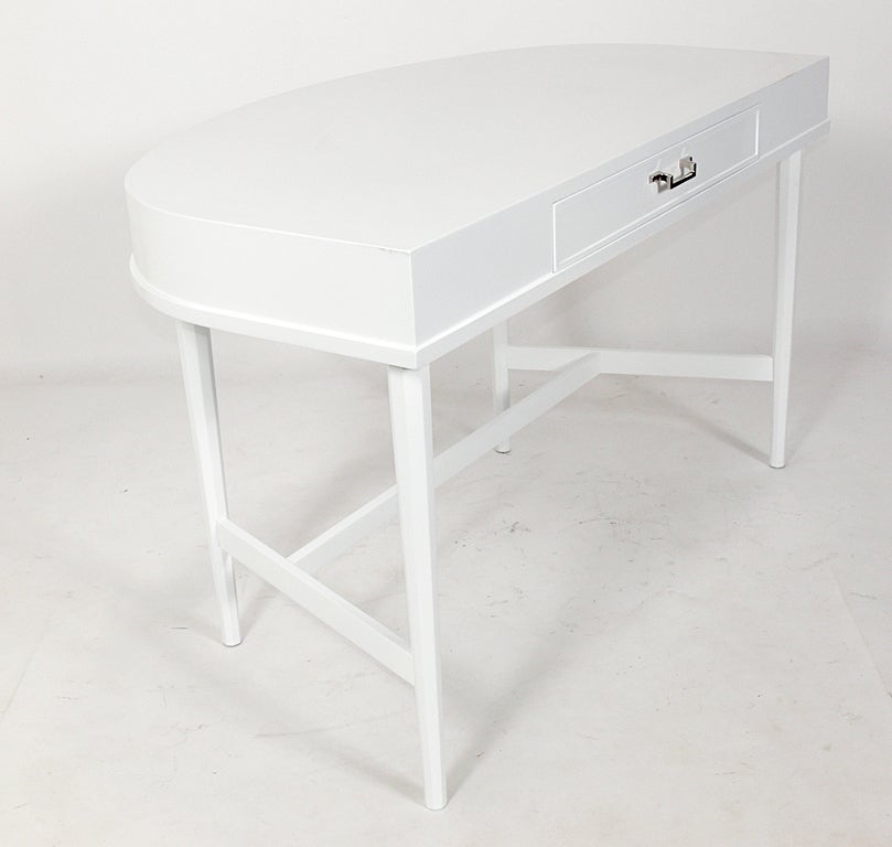 Mid-20th Century Demilune White Lacquer Desk