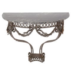 Ornate French Iron and Marble Console Table