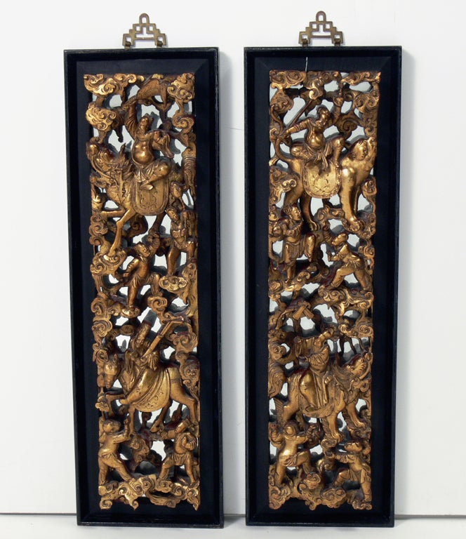 Hand Carved Chinese Panels in Gilt Finish - Seven Available 2