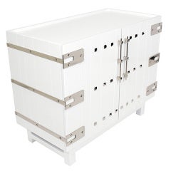 White Lacquered Chest with Nickel Hardware after Tommi Parzinger