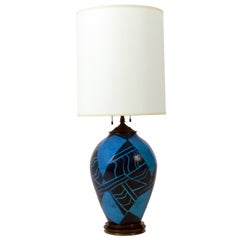 Vibrant Blue French Art Deco Ceramic Lamp