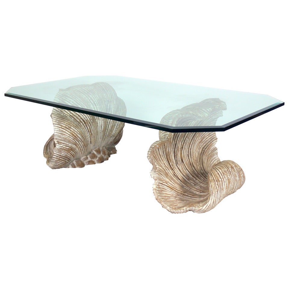 Large Scale Italian Carved Wood Shell Coffee Table