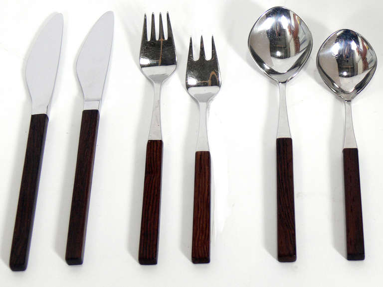 "Opus" Stainless Flatware Service for 12, designed by Tias Eckhoff for Lundtofte, Denmark, circa 1960's.