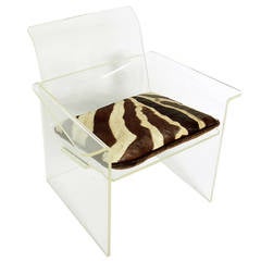 Lucite Lounge Chair with Zebra Hide Cushion