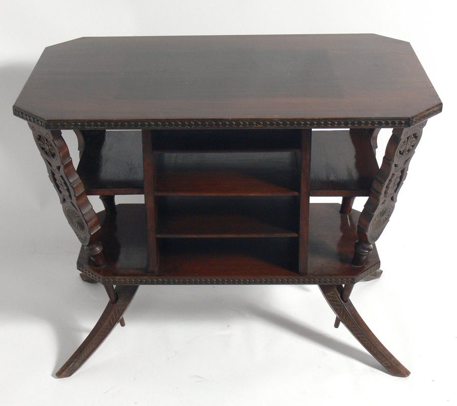 Mid-Century Modern Carved and Splayed Leg Italian Table Attributed to Ettore Zaccari