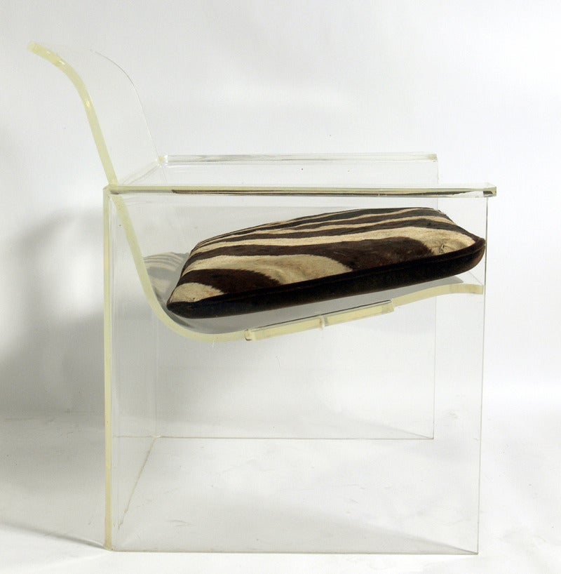 Mid-Century Modern Lucite Lounge Chair with Zebra Hide Cushion