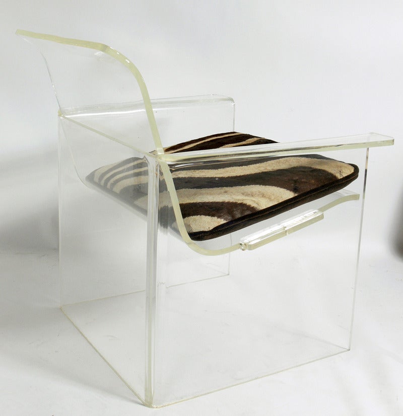 American Lucite Lounge Chair with Zebra Hide Cushion