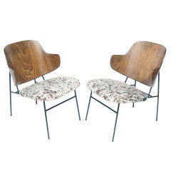 Ib Kofod-Larsen Danish Modern Cowhide Lounge Chairs