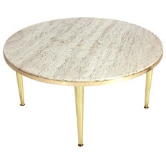 Modernist Italian Brass and Travertine Coffee Table 9