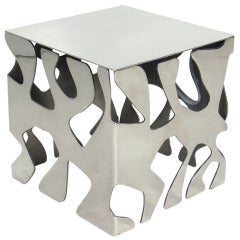 Sculptural Chrome Cube Side Table