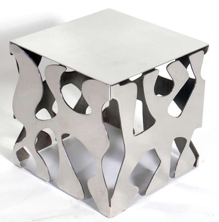 Sculptural Chrome Cube Side Table
