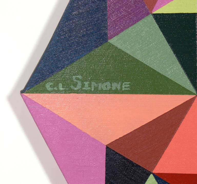 Mid-Century Modern Abstract Geometric Oil Painting by Carole-Lee Simone