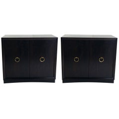 Pair of T.H. Robsjohn-Gibbings Credenzas or Cabinets with Brass Ring Pulls