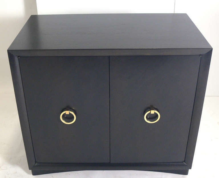 American Pair of T.H. Robsjohn-Gibbings Credenzas or Cabinets with Brass Ring Pulls
