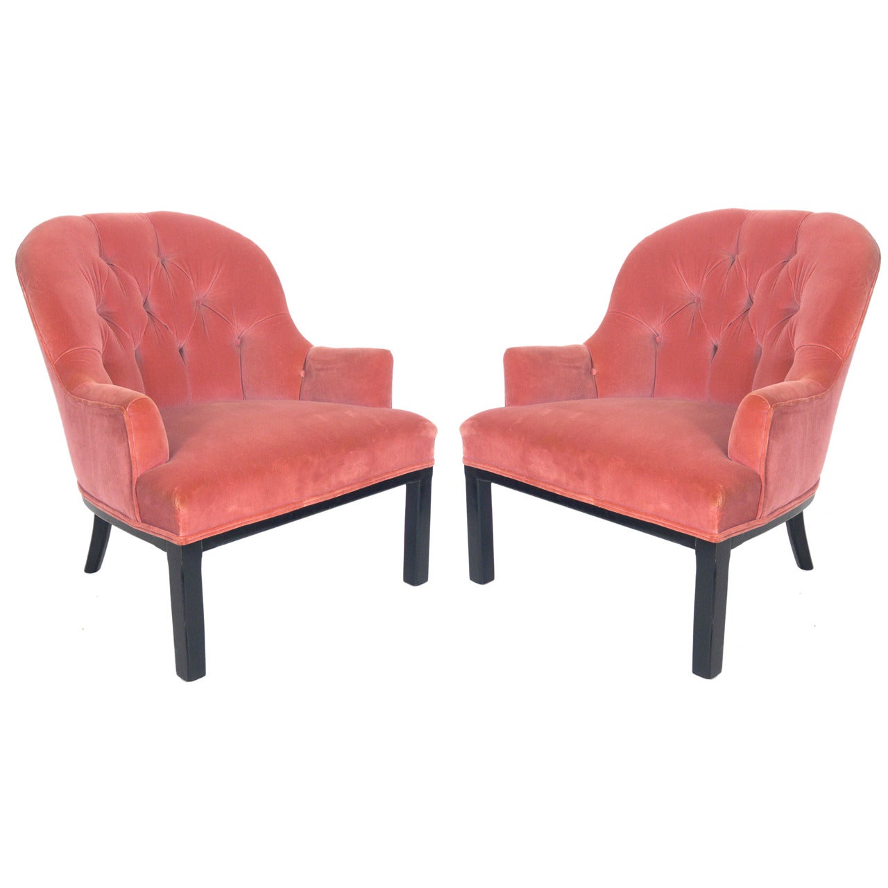 Pair of Button Tufted Lounge Chairs, in the Manner of Edward Wormley for Dunbar