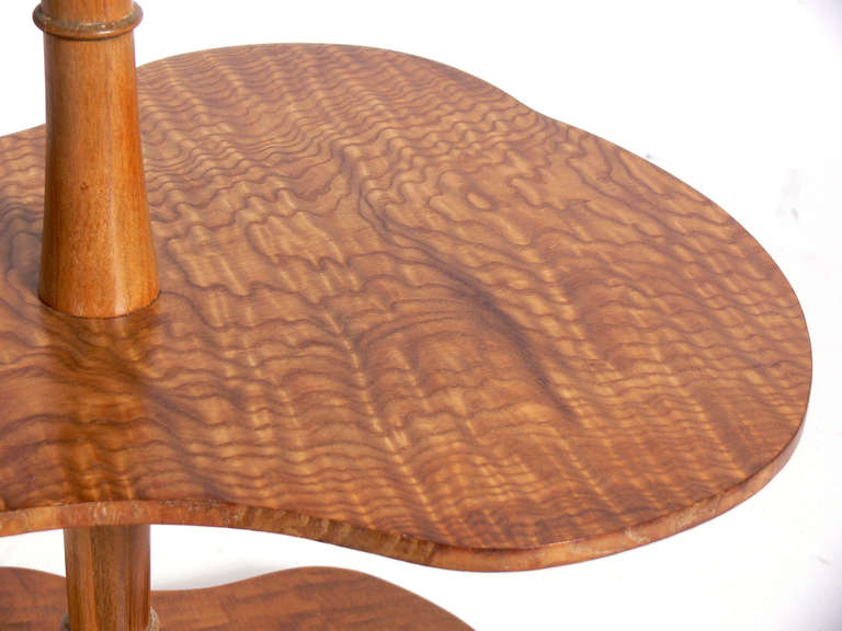 American Biomorphic Tiered Olive Ash Burl Wood Table by Johan Tapp