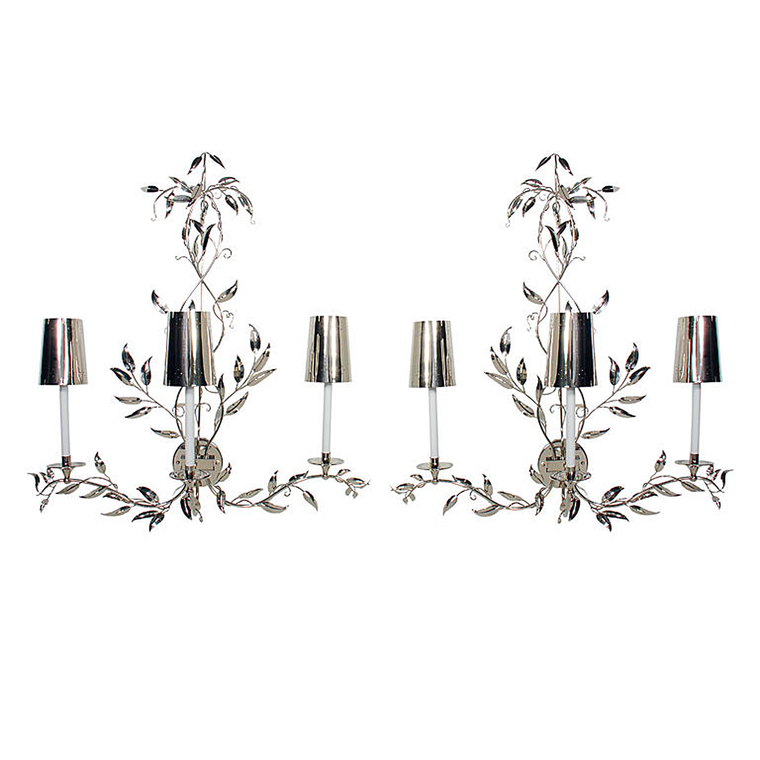 Pair of Glamorous Large Scale Nickel Sconces