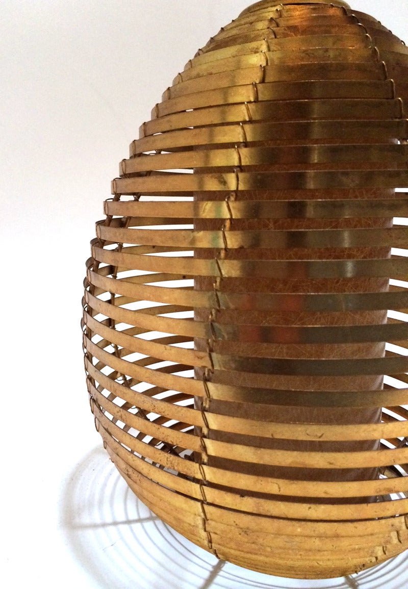 Mid-Century Modern Brass Beehive Pendant Light Fixture