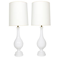 Pair of Tall White Ceramic Lamps