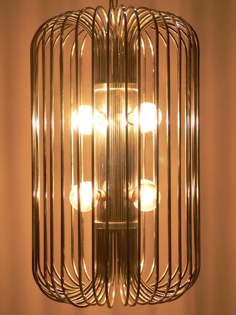 Modernist Chrome Chandelier or Pendant Lamp by Lightolier In Excellent Condition For Sale In Atlanta, GA