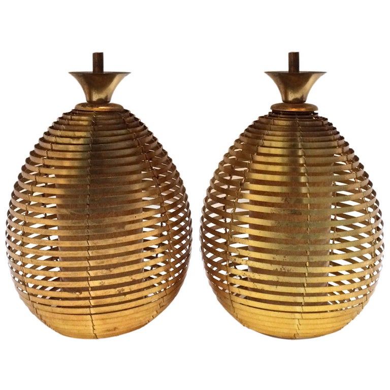 Brass Beehive Pendant Light Fixture For Sale at 1stdibs