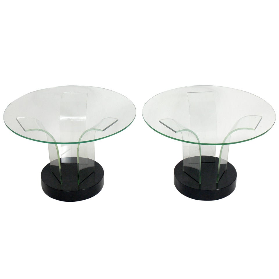 Pair of Sculptural Glass End Tables by Modernage For Sale