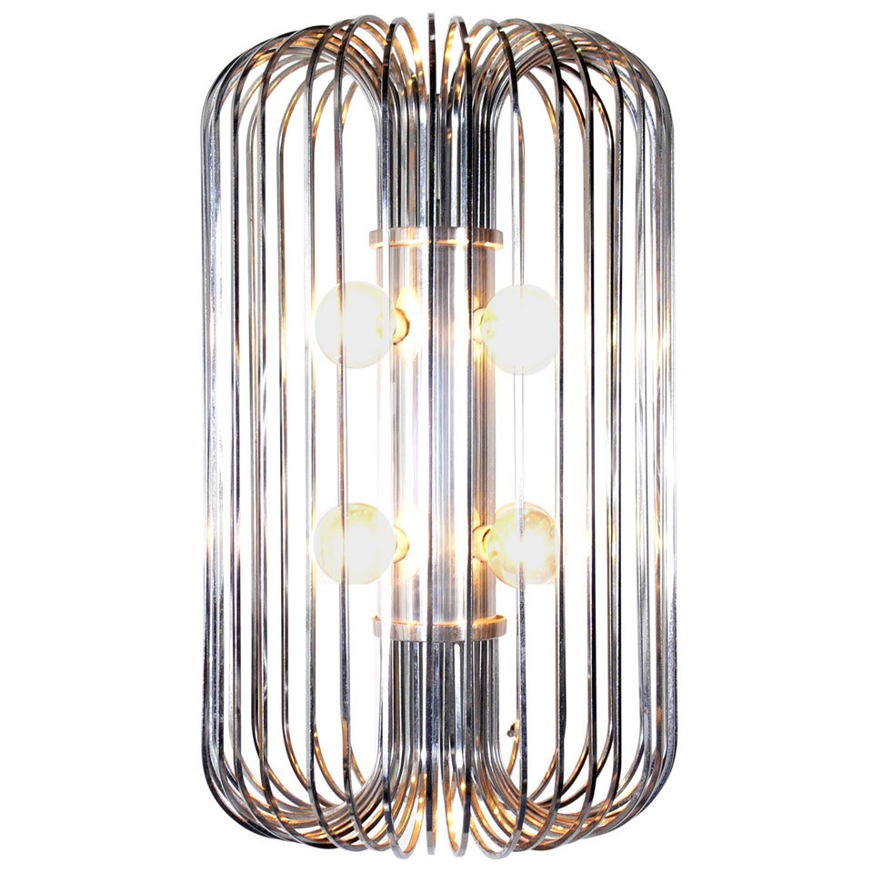 Modernist Chrome Chandelier or Pendant Lamp by Lightolier For Sale