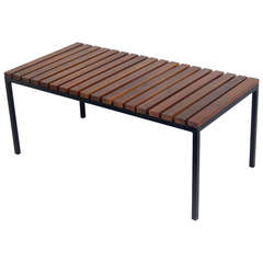 Clean Lined Walnut and Iron Slat Bench by Knoll