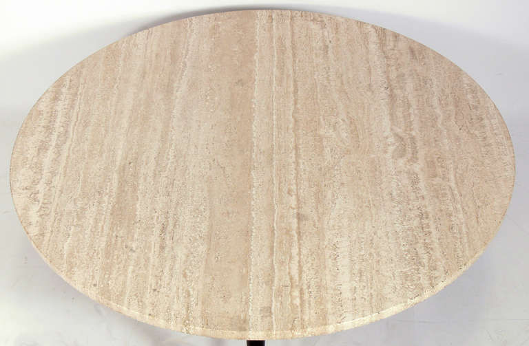Mid-Century Modern Round Travertine and Brass Coffee Table by Paul McCobb