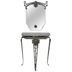 French Art Deco Iron Console Table and Mirror
