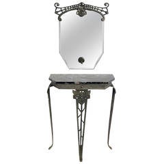 French Art Deco Iron Console Table and Mirror 9