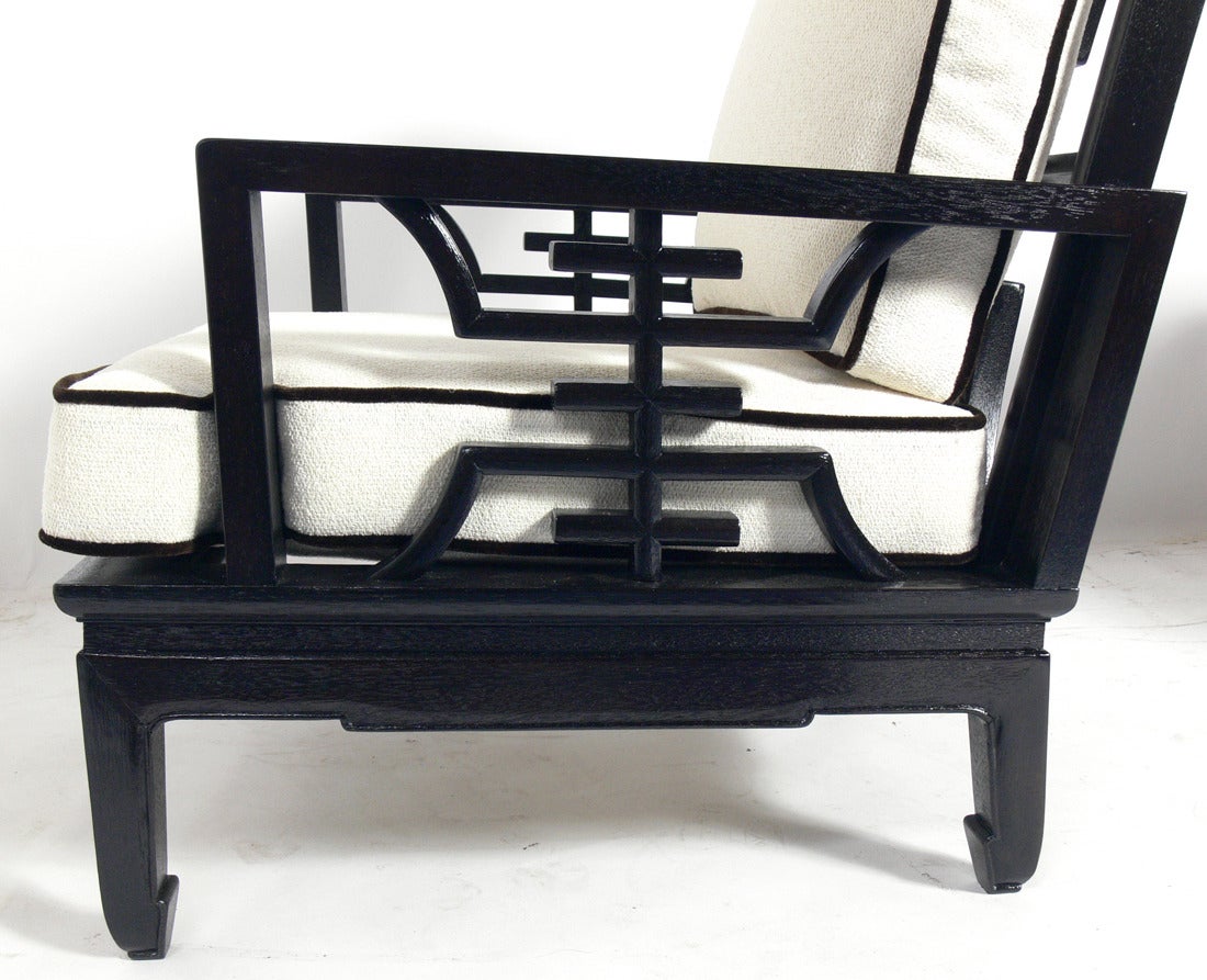 Lacquered Pair of Chinese Art Deco Lounge Chairs