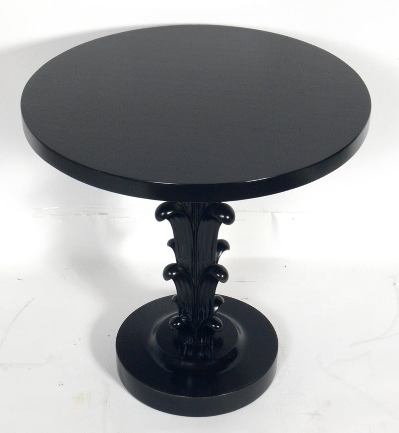 Sculptural Floriform Table, attributed to T. H. Robsjohn Gibbings for Widdicomb, and retailed by John Stuart of NYC, circa 1950's. It has been refinished in an ultra-deep brown lacquer finish.