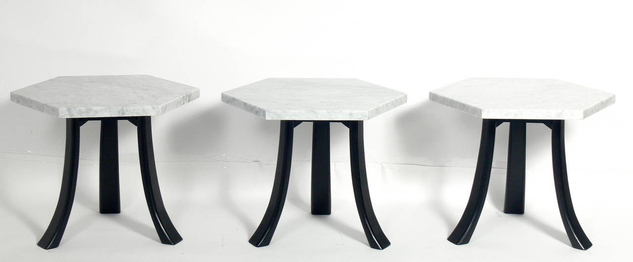 Mid-Century Modern Marble-Top Tripod Side or End Tables after Harvey Probber
