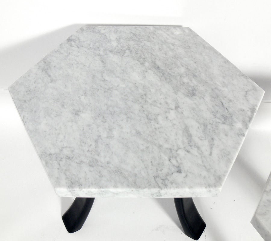 Lacquered Marble-Top Tripod Side or End Tables after Harvey Probber